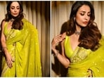 Malaika Arora makes a strong case for festive ethnic wear as she puts her best traditional fashion foot forward in this vibrant lime green saree by Anita Dongre. (Instagram/@malaikaaroraofficial)