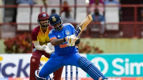 Suryakumar Yadav doing SKY things against West Indies in the 3rd T20I at Guyana.(AFP)
